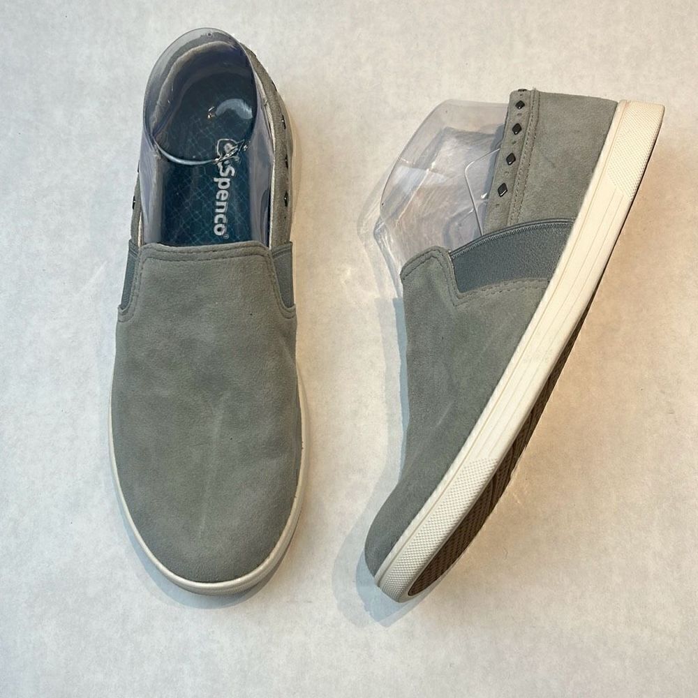 Spenco Santa Barbara Rivet Sneakers Slip On Shoes Suede Orthotic Sz 8 Gray